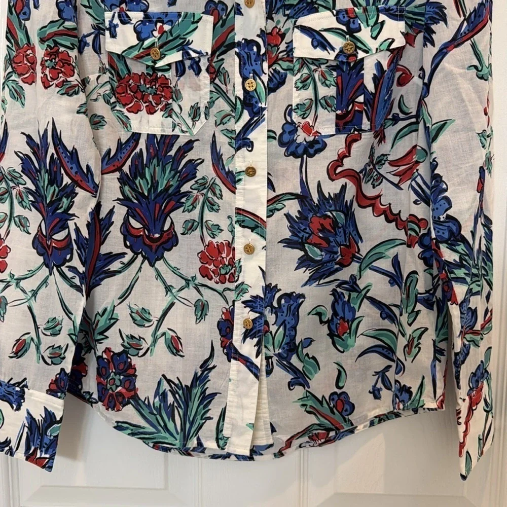 Tory Burch Floral Long Sleeve Button Down Shirt Size 2